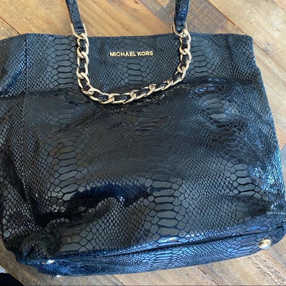 Michael Kors Black Embossed Python HarperTote - Picture 5 of 10